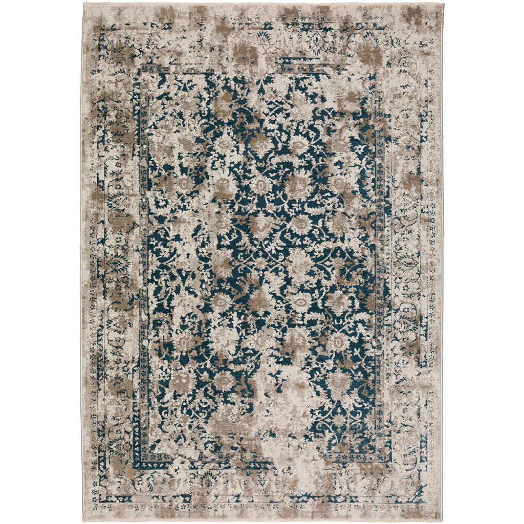 3' X 5' Blue Oriental Area Rug With Fringe