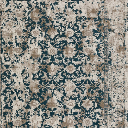 5' X 8' Blue Oriental Area Rug With Fringe