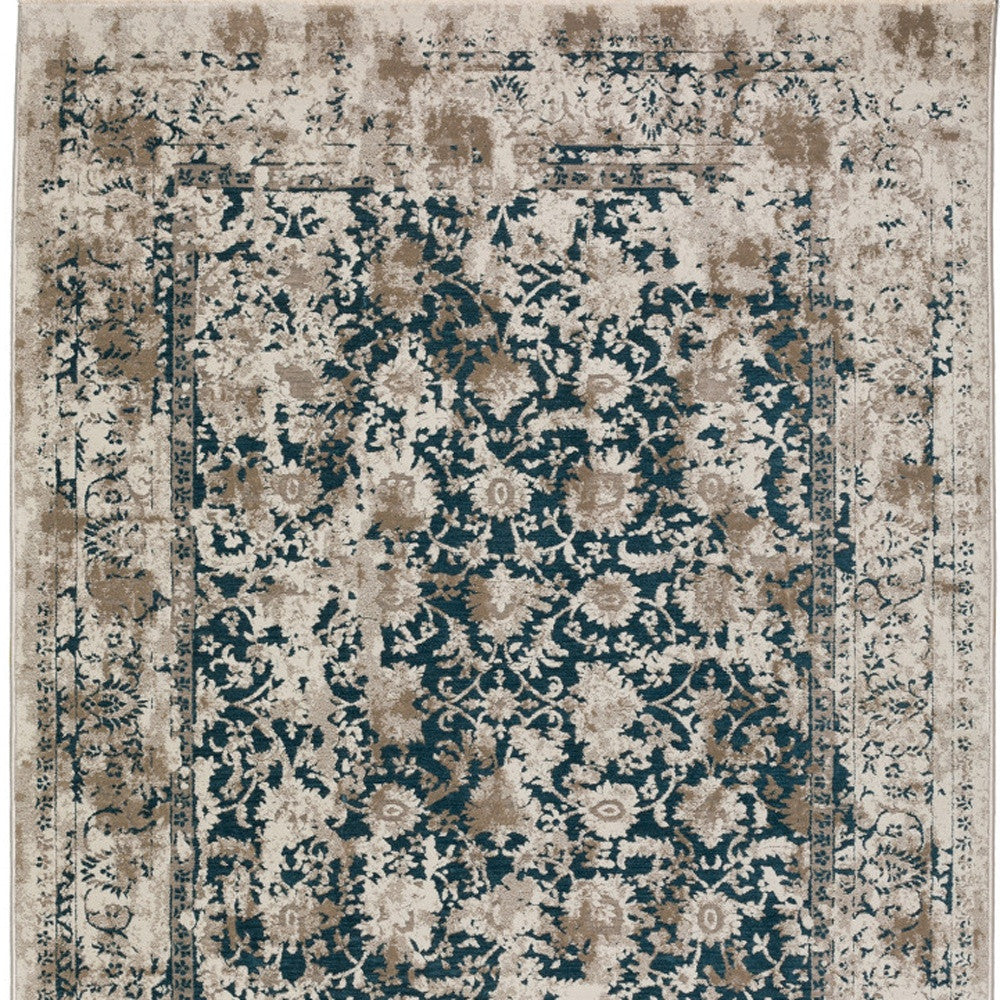 5' X 8' Blue Oriental Area Rug With Fringe