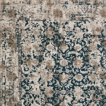 8' X 10' Blue Oriental Area Rug With Fringe