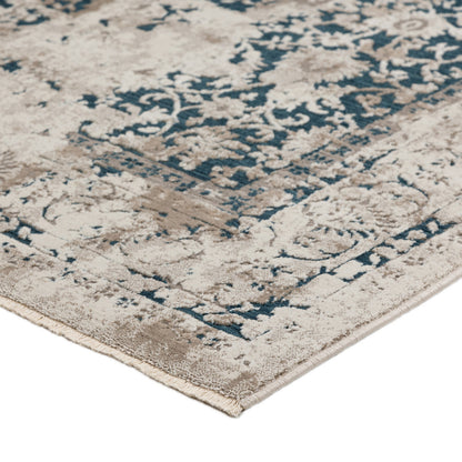 9' X 13' Blue Oriental Area Rug With Fringe