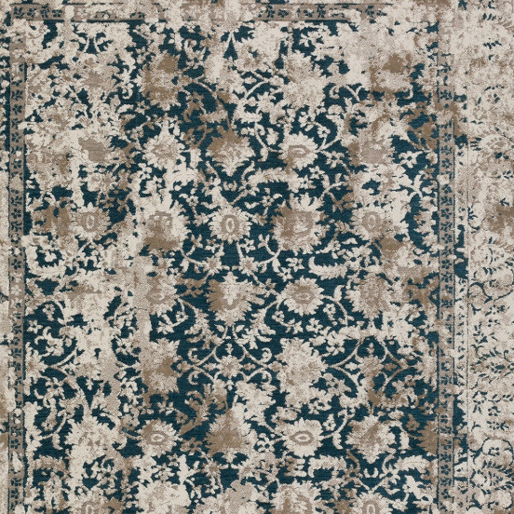 9' X 13' Blue Oriental Area Rug With Fringe