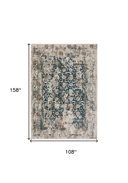 9' X 13' Blue Oriental Area Rug With Fringe