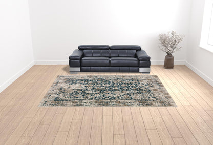 9' X 13' Blue Oriental Area Rug With Fringe