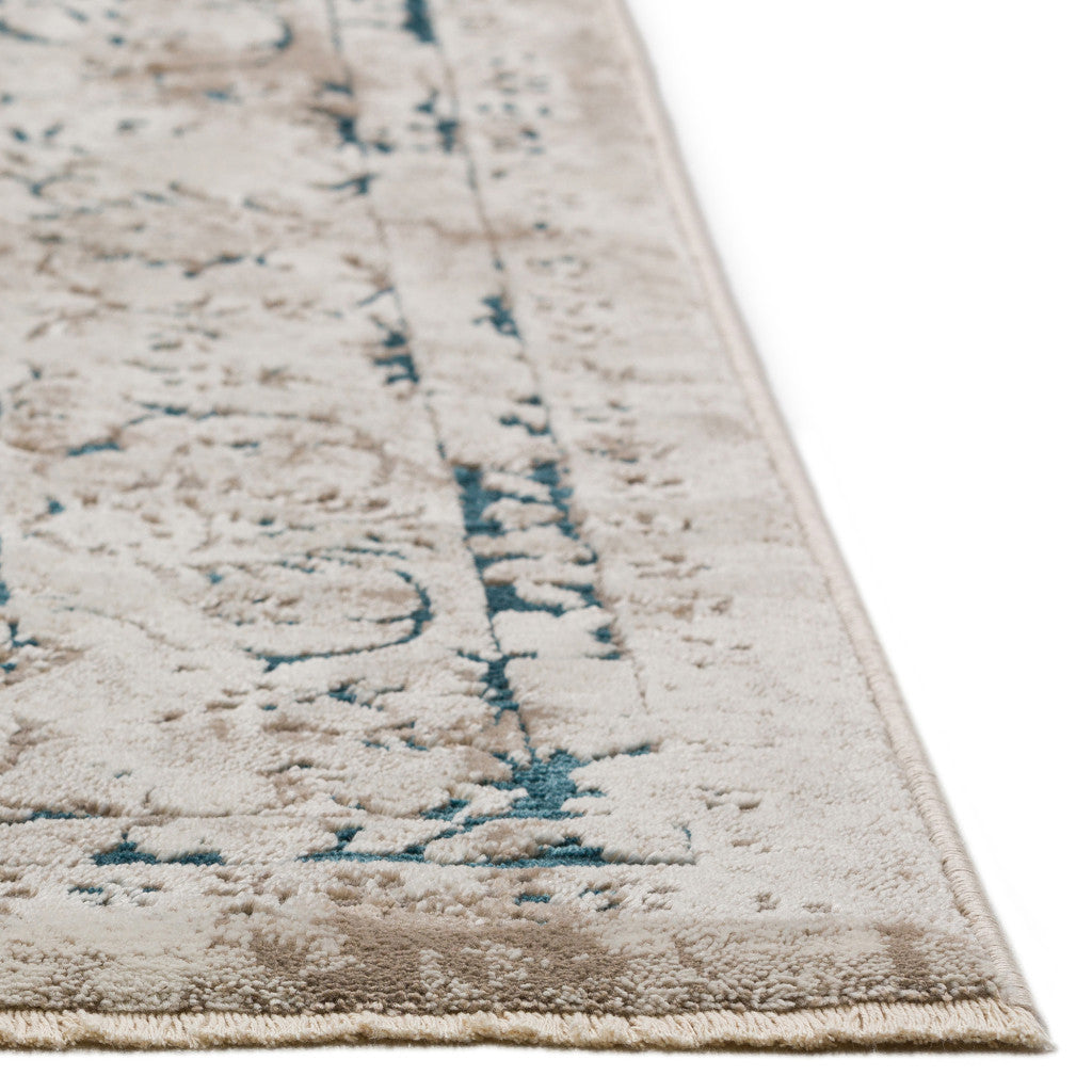 9' X 13' Blue Oriental Area Rug With Fringe