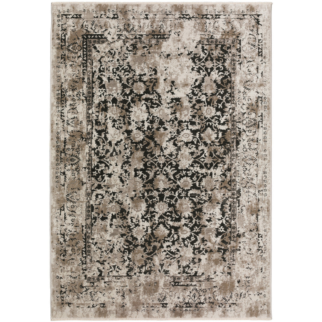 3' X 5' Black Oriental Area Rug With Fringe