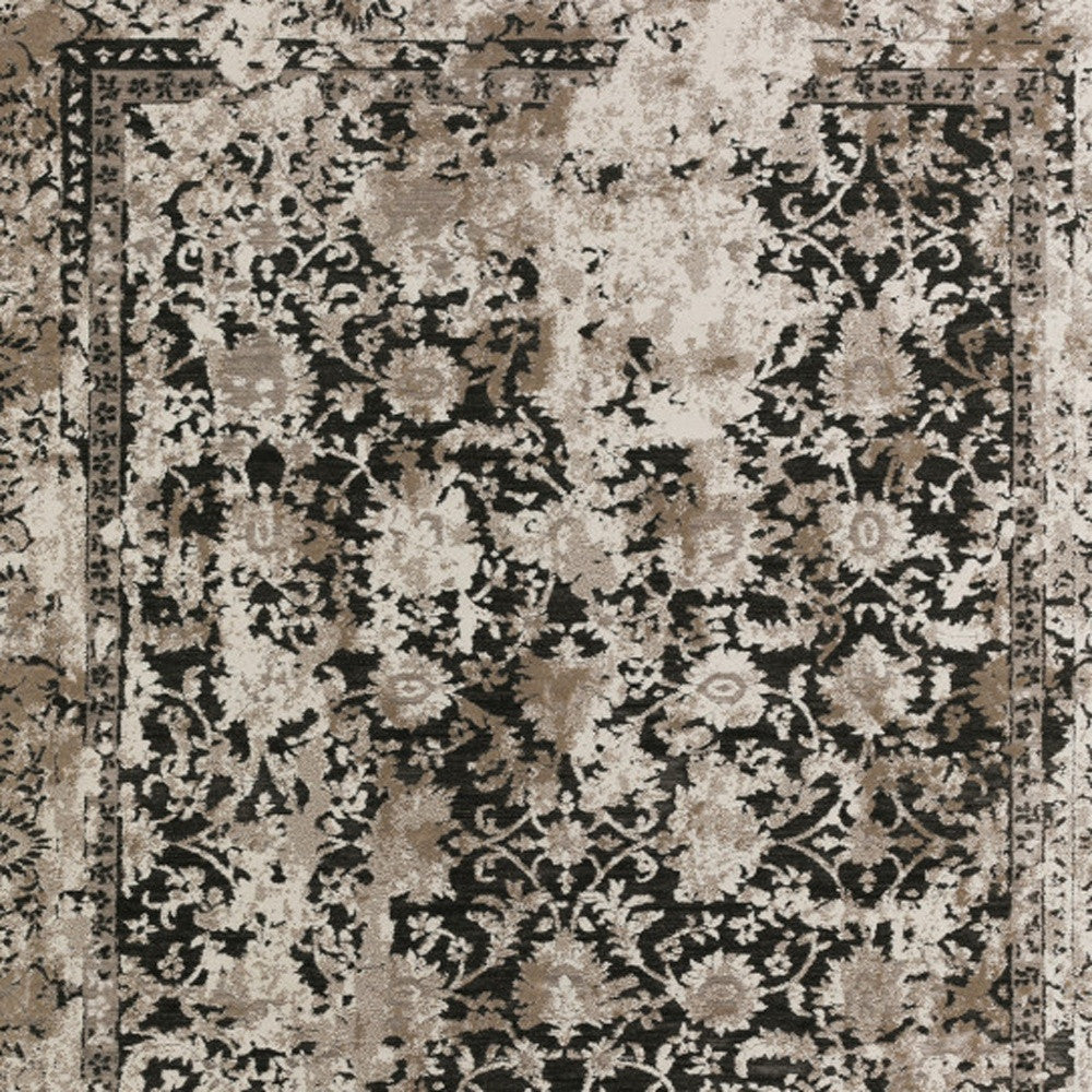 5' X 8' Black Oriental Area Rug With Fringe