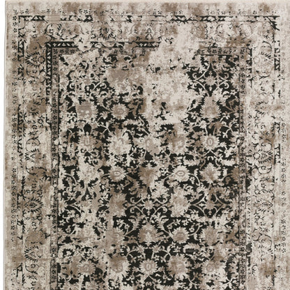 5' X 8' Black Oriental Area Rug With Fringe