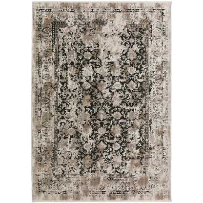 5' X 8' Black Oriental Area Rug With Fringe