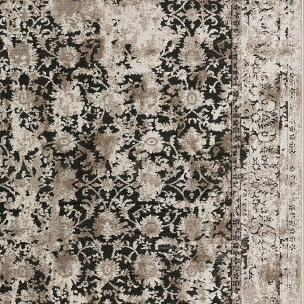 8' X 10' Black Oriental Area Rug With Fringe