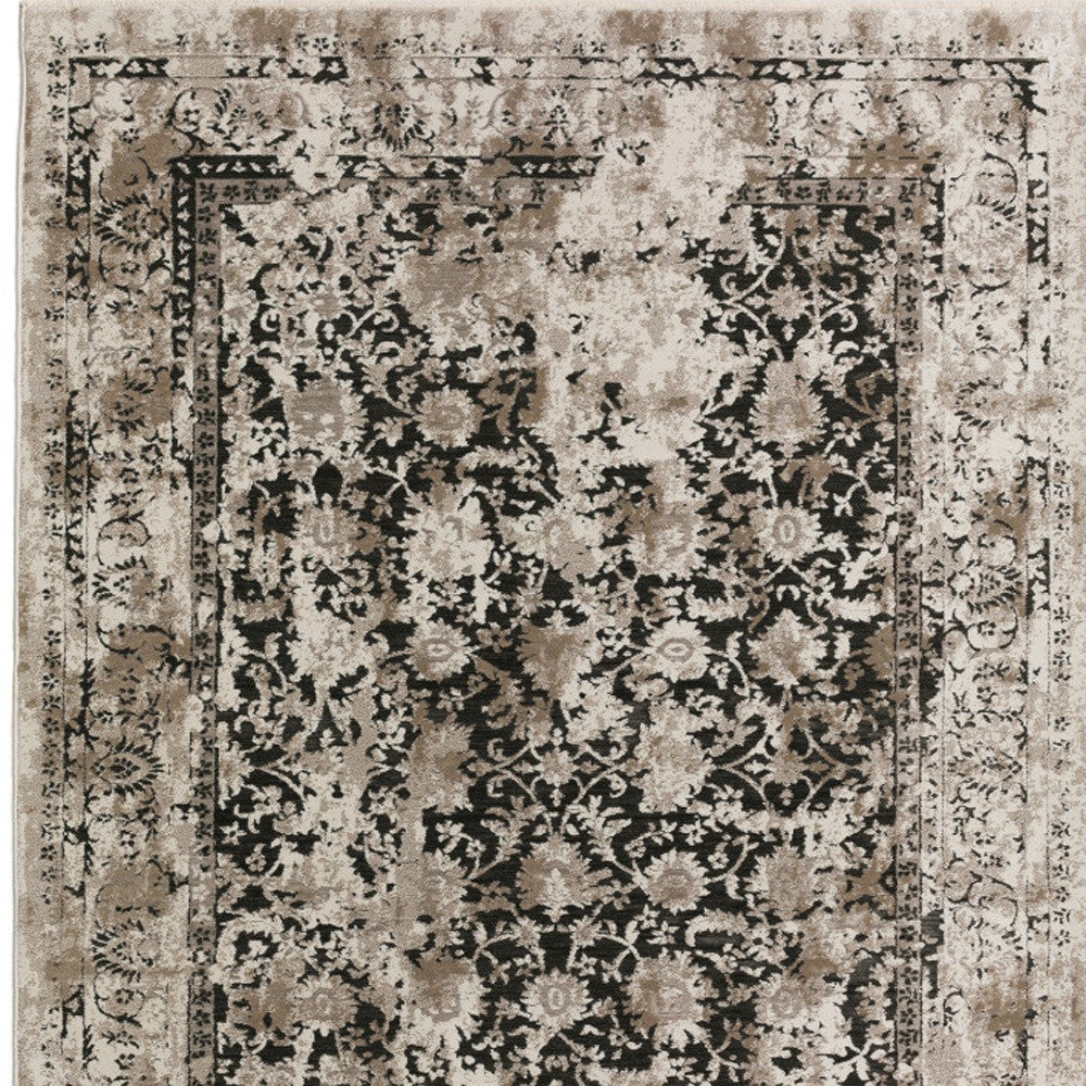 8' X 10' Black Oriental Area Rug With Fringe