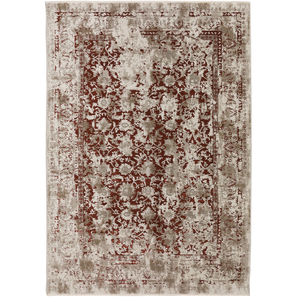 5' X 8' Red Oriental Area Rug With Fringe