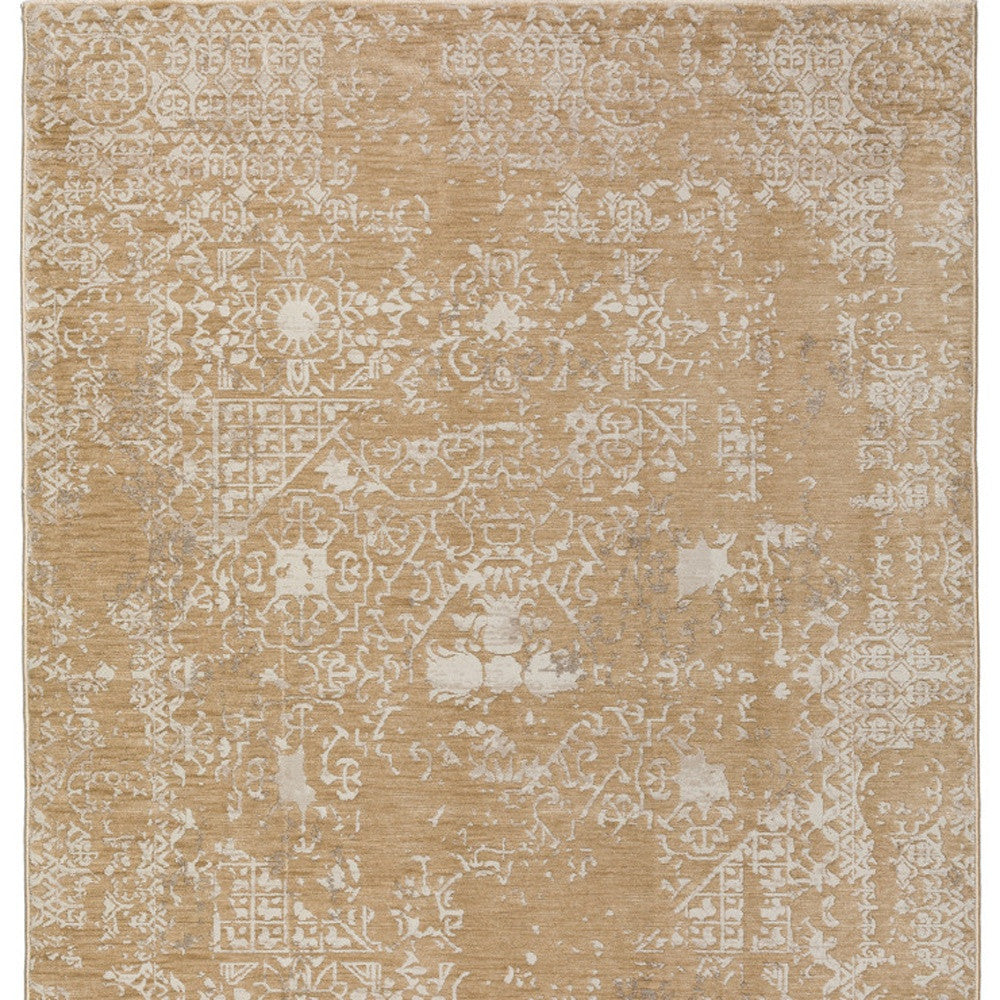 5' X 8' Beige Oriental Area Rug With Fringe