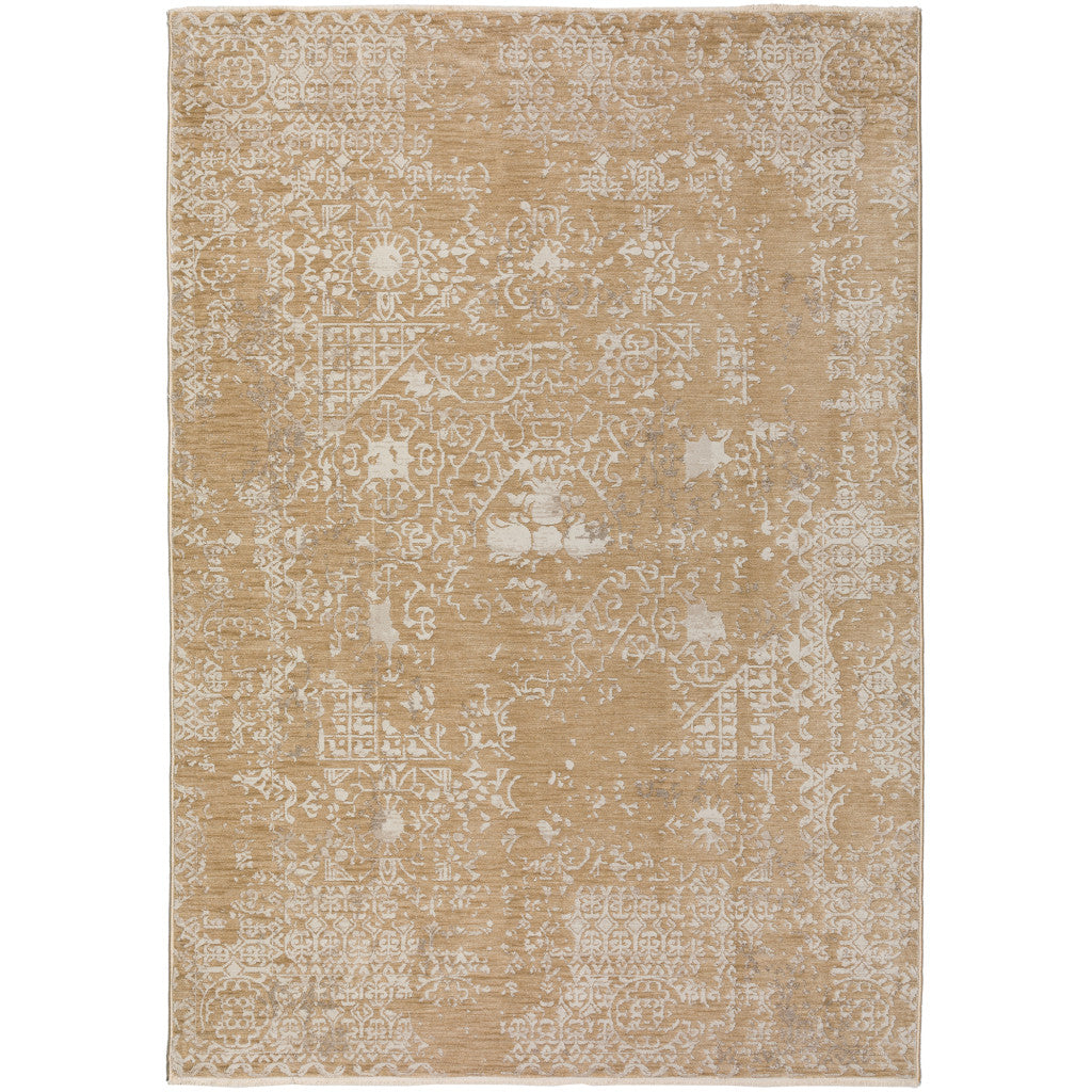 5' X 8' Beige Oriental Area Rug With Fringe