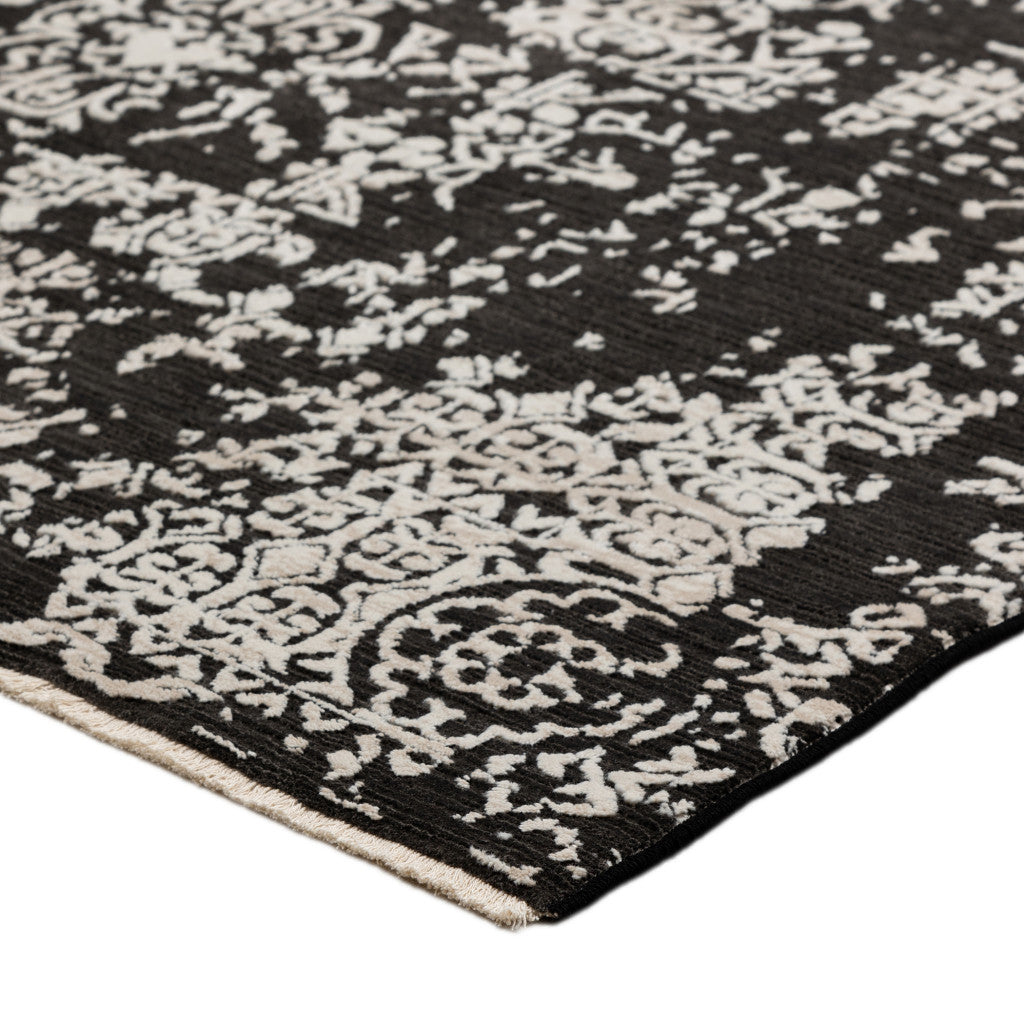 9' X 13' Black Oriental Area Rug With Fringe