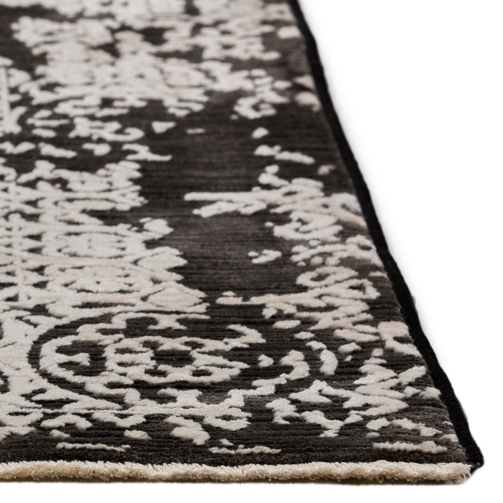 9' X 13' Black Oriental Area Rug With Fringe