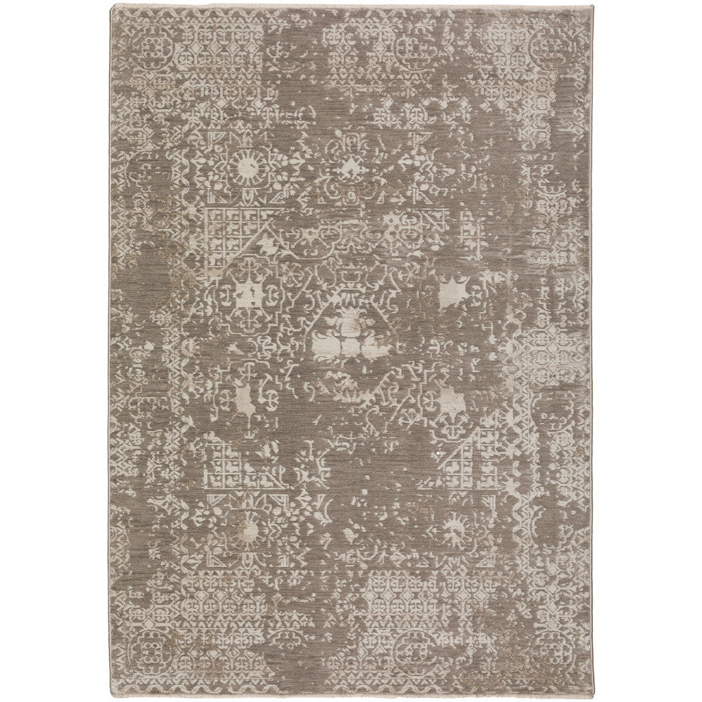 3' X 5' Gray Oriental Area Rug With Fringe