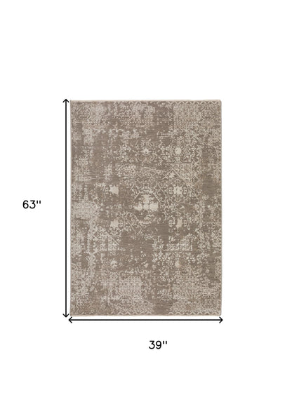 3' X 5' Gray Oriental Area Rug With Fringe