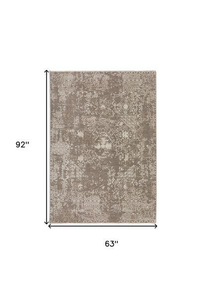 5' X 8' Gray Oriental Area Rug With Fringe