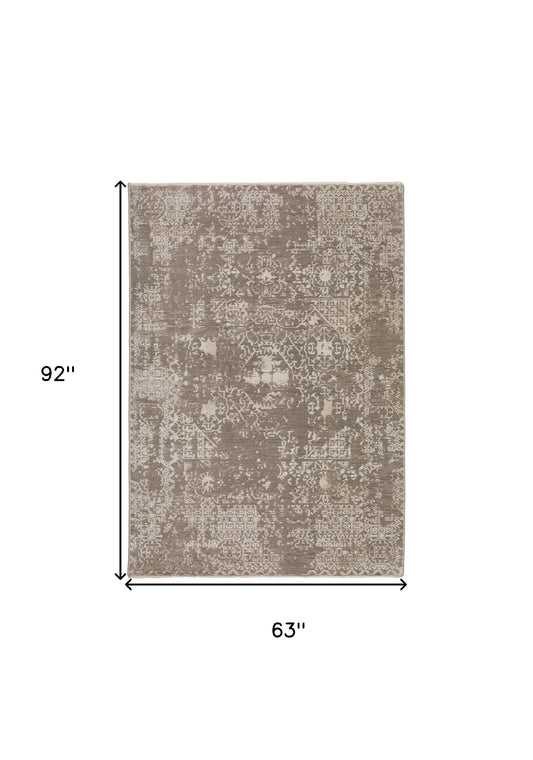 5' X 8' Gray Oriental Area Rug With Fringe