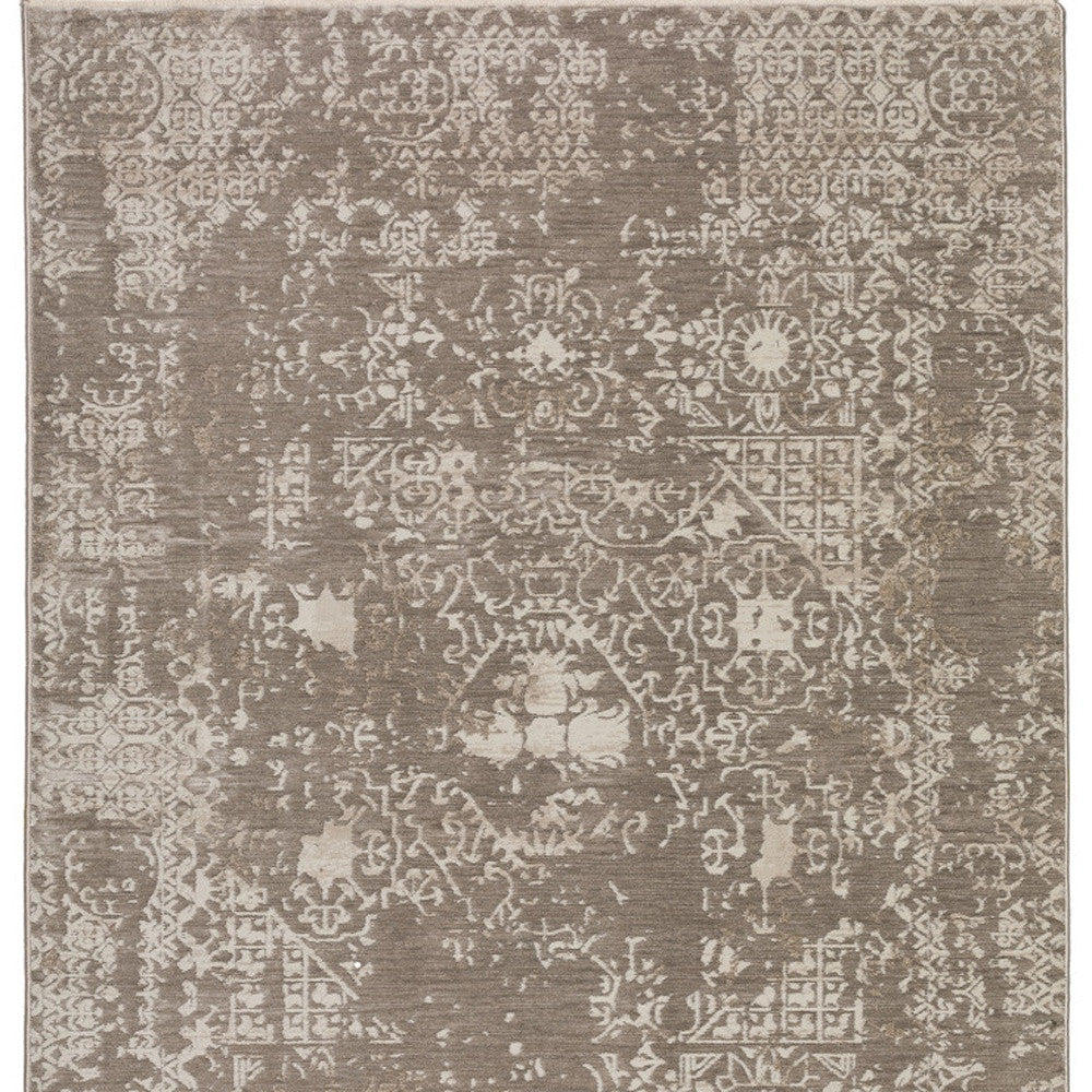 8' X 10' Gray Oriental Area Rug With Fringe