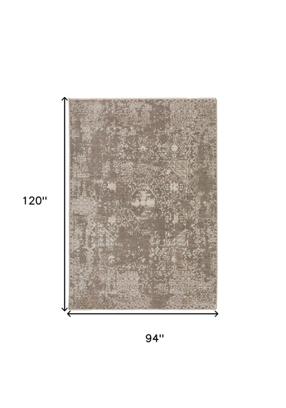 8' X 10' Gray Oriental Area Rug With Fringe