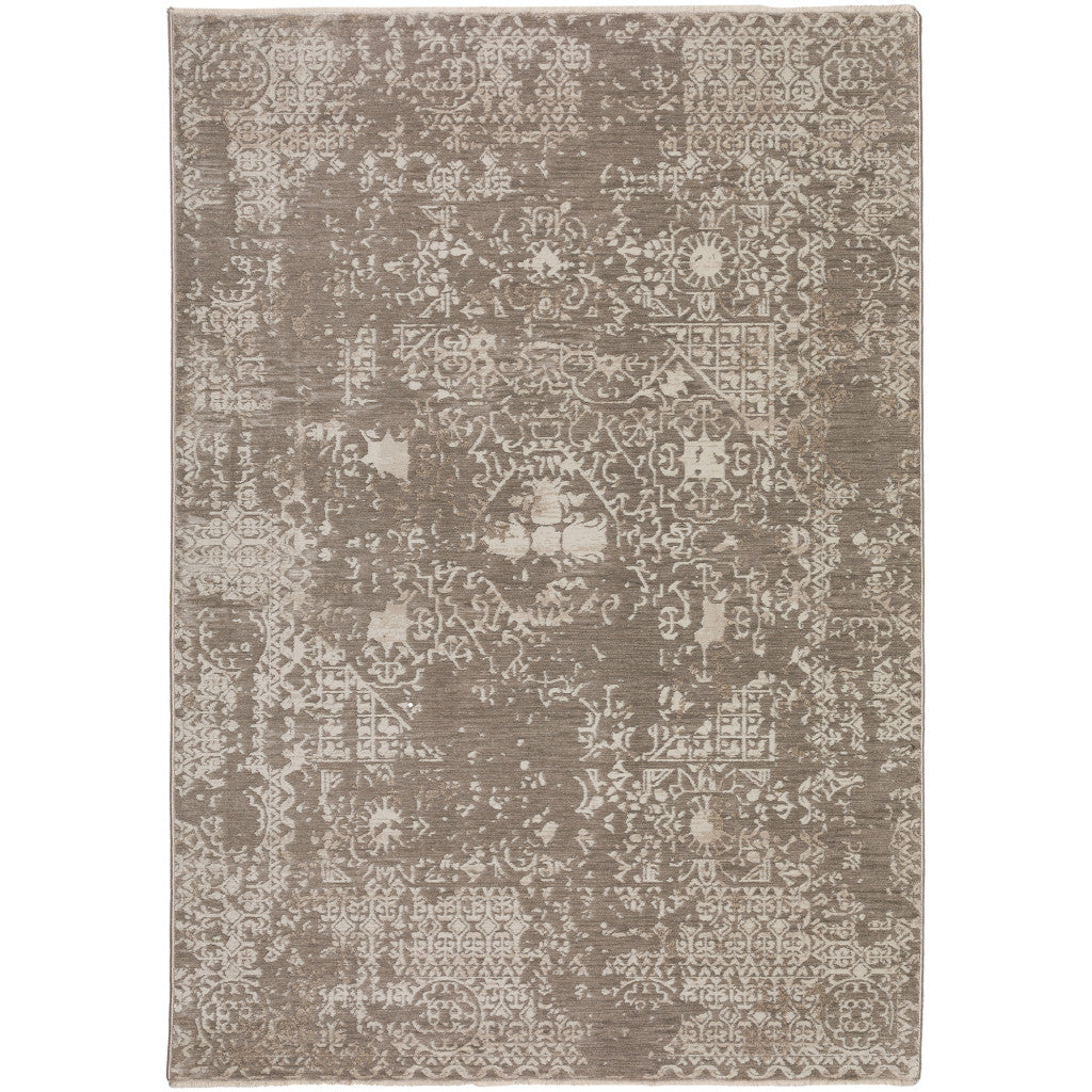 9' X 13' Gray Oriental Area Rug With Fringe