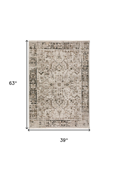 3' X 5' Gray Oriental Area Rug With Fringe