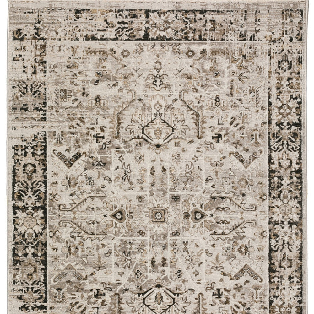 5' X 8' Gray Oriental Area Rug With Fringe