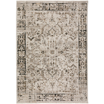 5' X 8' Gray Oriental Area Rug With Fringe