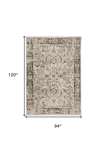 8' X 10' Gray Oriental Area Rug With Fringe