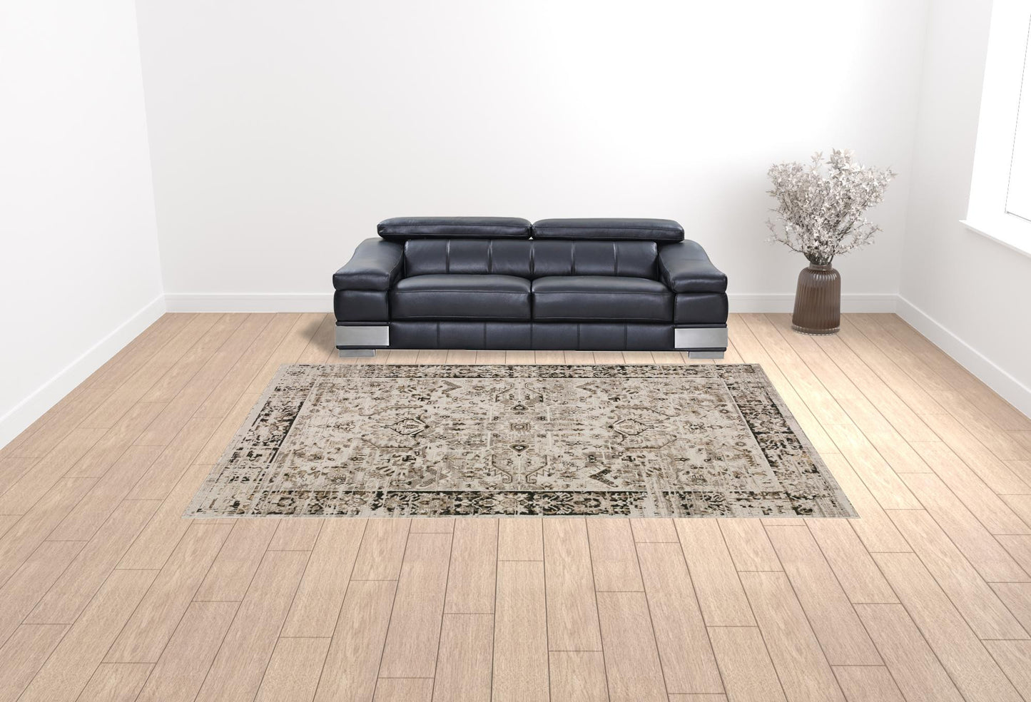 9' X 13' Gray Oriental Area Rug With Fringe