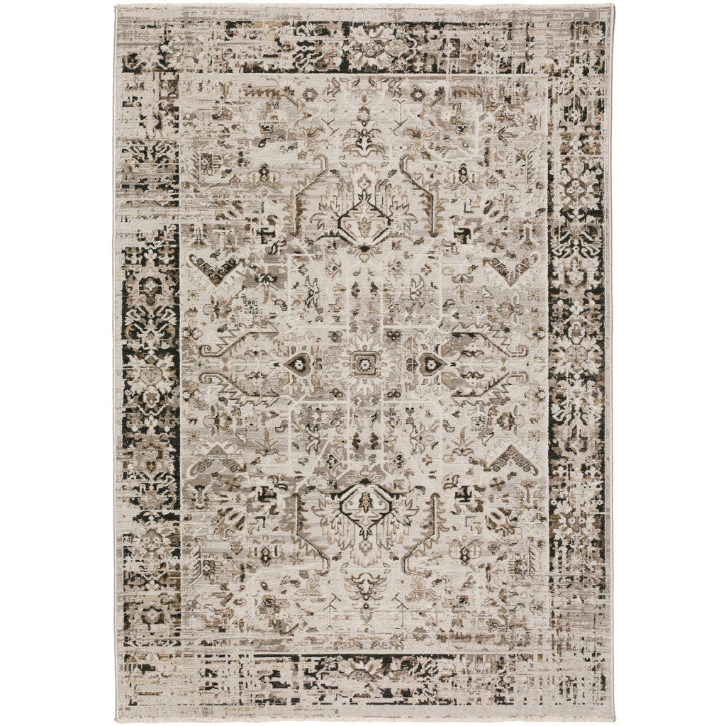 9' X 13' Gray Oriental Area Rug With Fringe