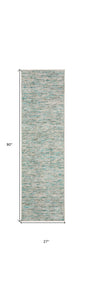 2' X 8' Green Wool Hand Loomed Handmade Runner Rug