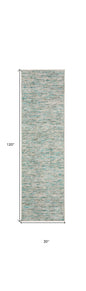 3' X 10' Green Wool Hand Loomed Runner Rug