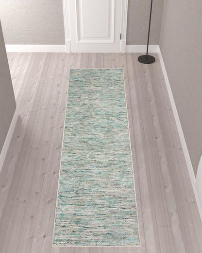 3' X 10' Green Wool Hand Loomed Runner Rug