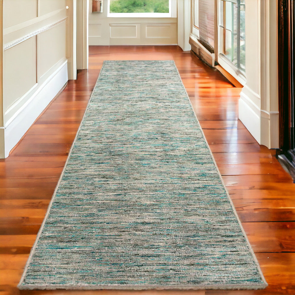 16' Green and Ivory Wool Hand Loomed Runner Rug