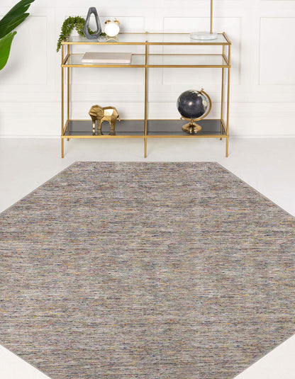 10' Gray and Yellow Octagon Wool Hand Loomed Area Rug