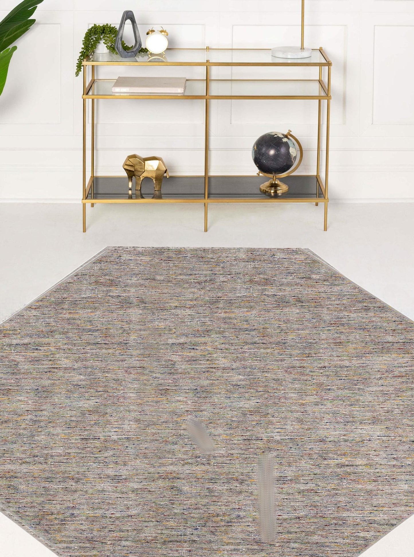 12' Octagon Gray and Yellow Octagon Wool Hand Loomed Area Rug