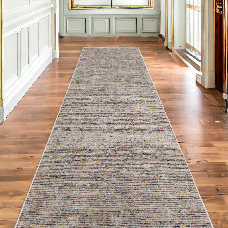 20' Gray and Yellow Wool Hand Loomed Runner Rug