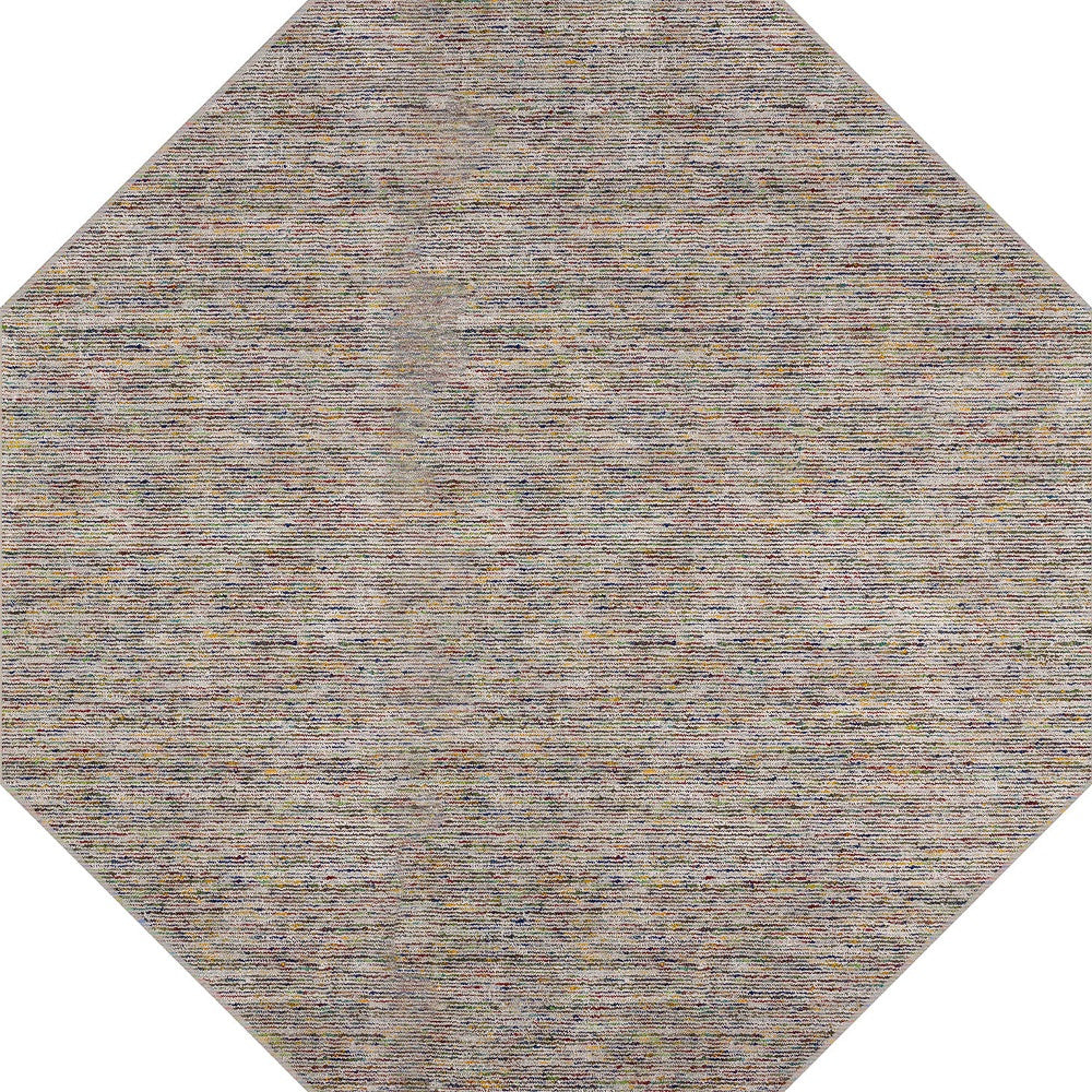 6' Gray and Yellow Octagon Wool Hand Loomed Area Rug