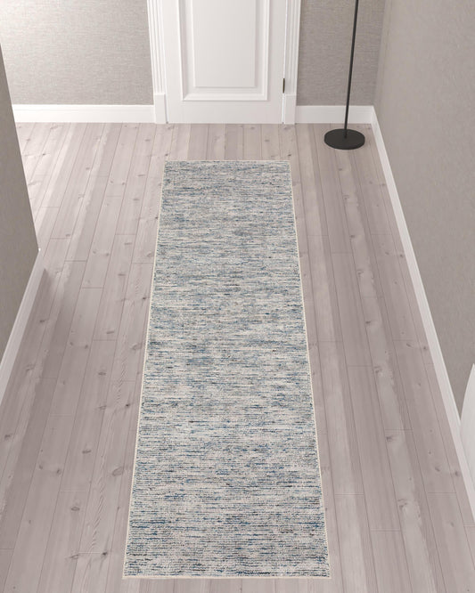 3' X 10' Blue Wool Hand Loomed Runner Rug