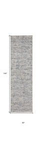 12' Blue and Ivory Wool Hand Loomed Runner Rug