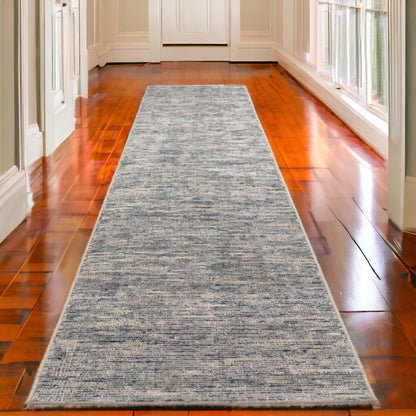 16' Blue and Ivory Wool Hand Loomed Runner Rug