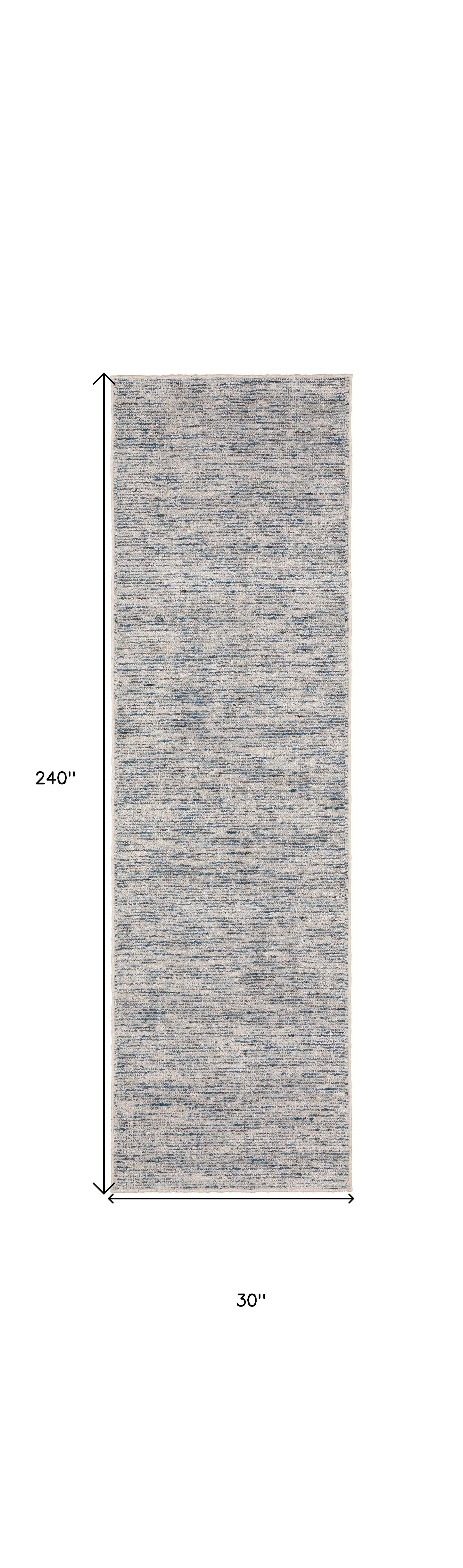 20' Blue and Ivory Wool Hand Loomed Runner Rug