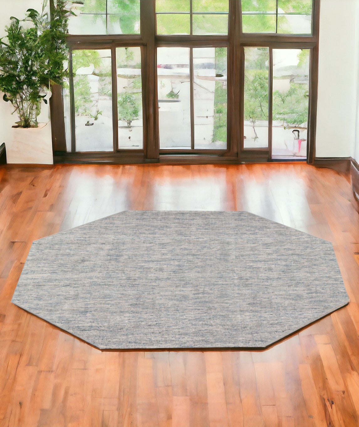 8' Blue and Ivory Octagon Wool Hand Loomed Area Rug