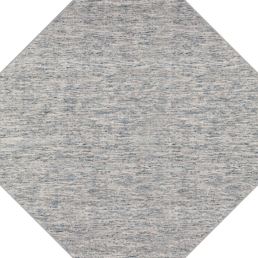 8' Blue and Ivory Octagon Wool Hand Loomed Area Rug