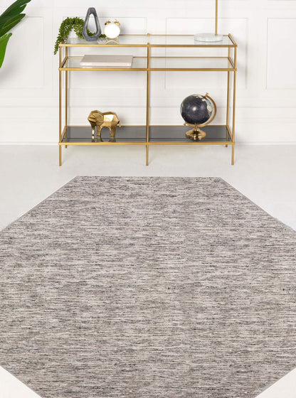 10' Beige and Black Octagon Wool Hand Loomed Area Rug