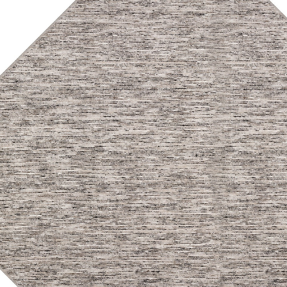 10' Beige and Black Octagon Wool Hand Loomed Area Rug