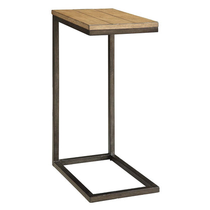 25" Oak and Black Distressed Solid Wood and Steel Frame End Table